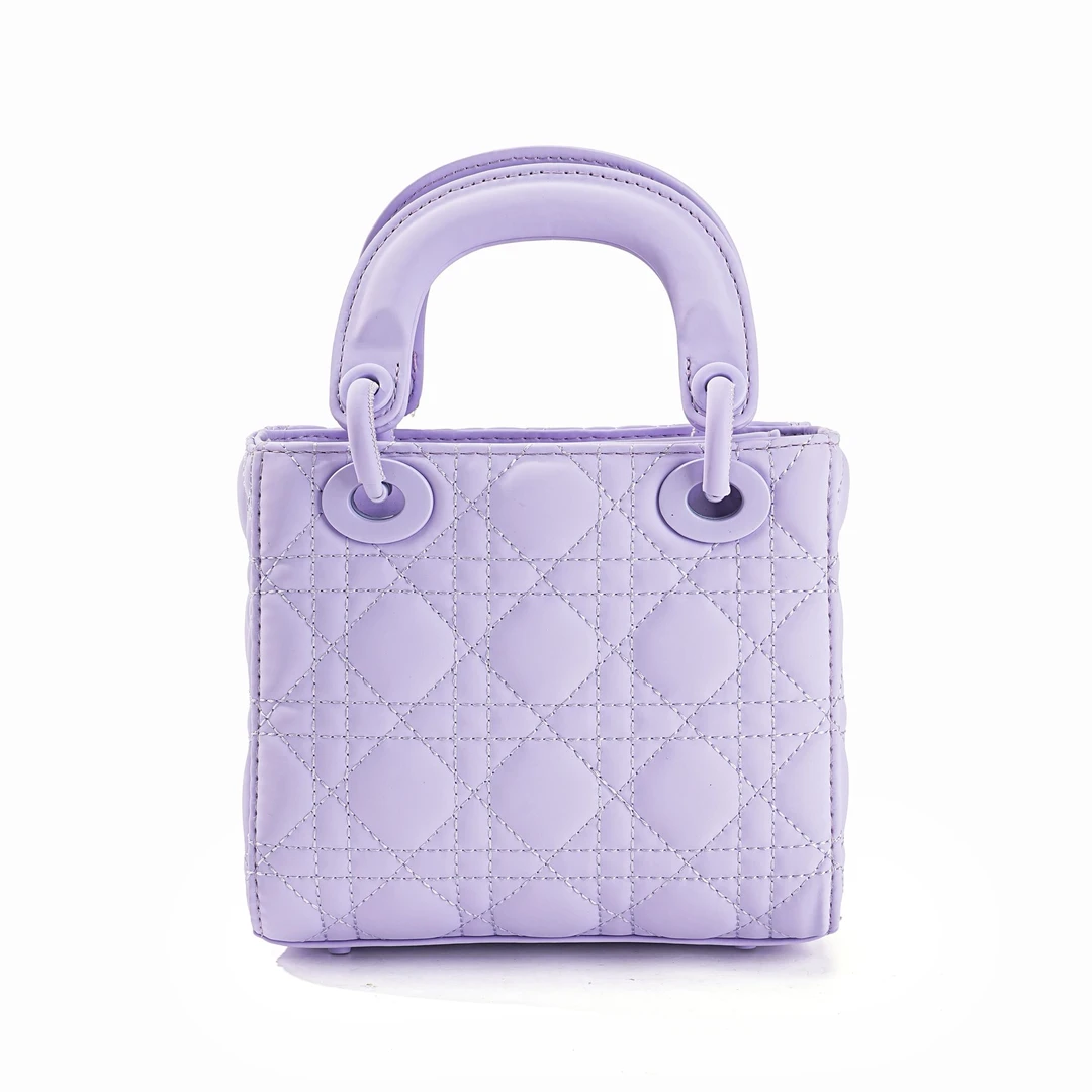 磨砂三格绣线包链条手提单肩斜挎高级感菱格女包C035淡雅紫