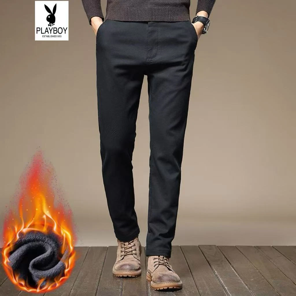 花花公子 休闲裤长裤冬季男士奥粒绒休闲裤直筒弹力冬季韩版