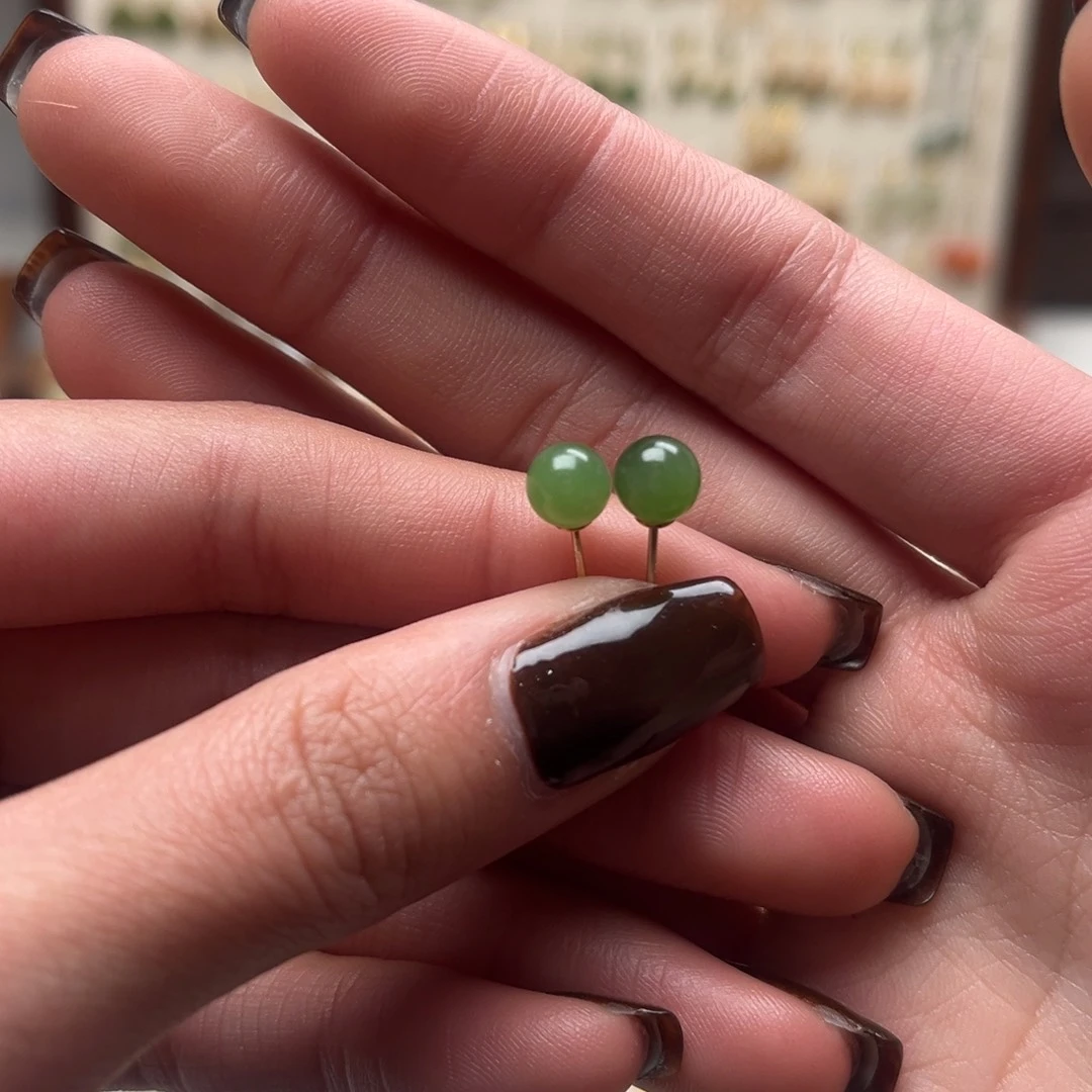 和田玉银S925镀金镶嵌耳坠