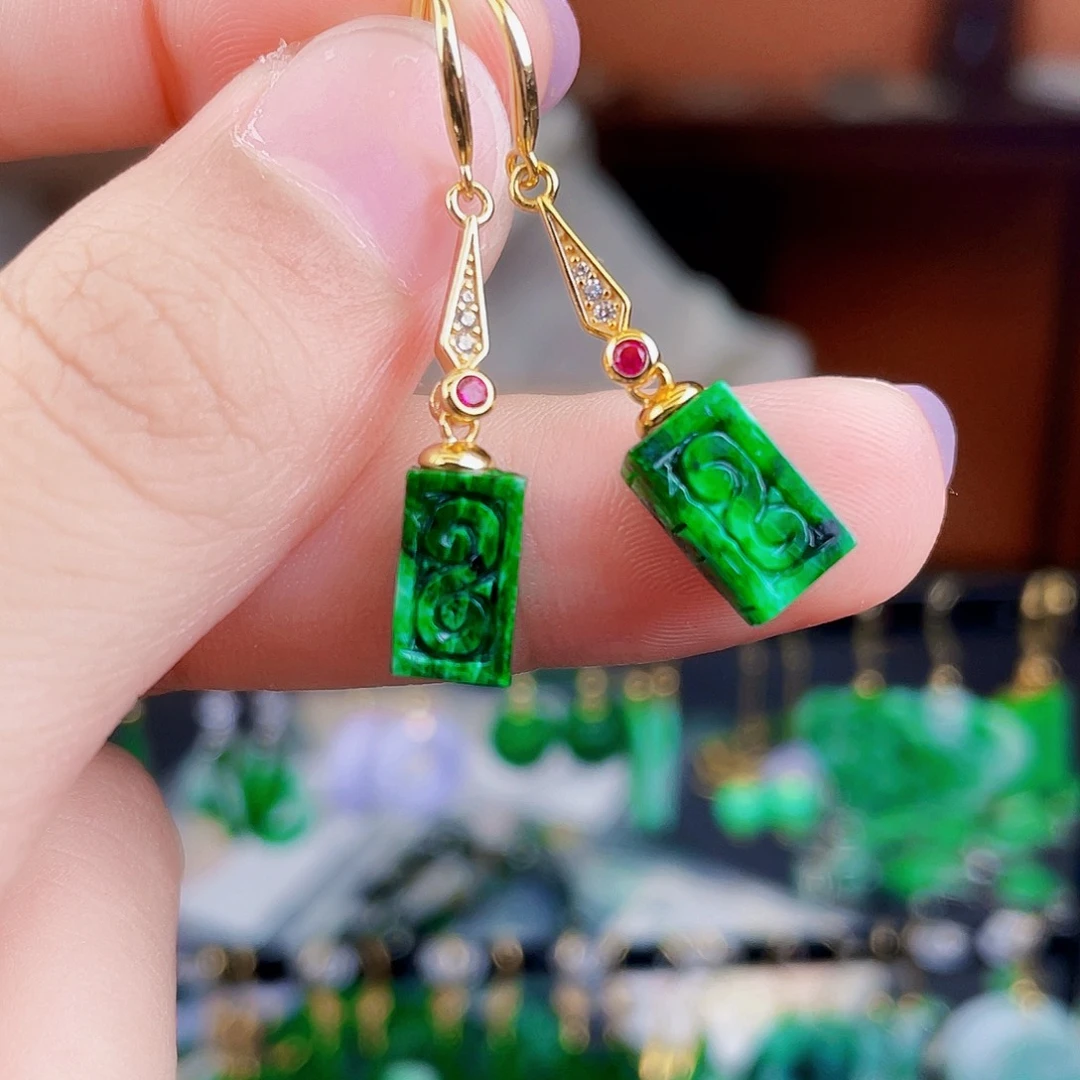 翡翠银S925镶嵌耳饰饰品