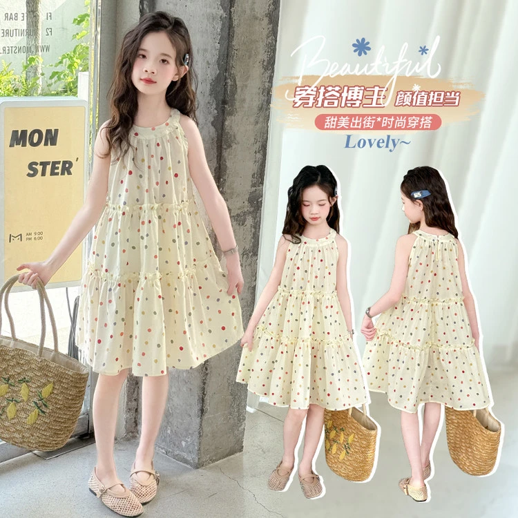 女童夏季新款连衣裙中大童6-12岁时尚洋气甜美无袖韩版裙子2025潮