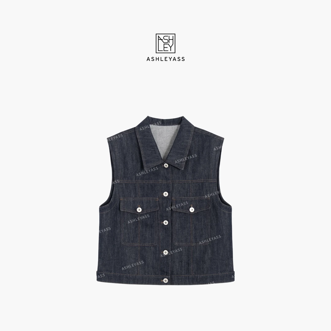 【ASHLEYASS】“赫拉”明线设计带盖口袋气质牛仔无袖马甲LSS250120C