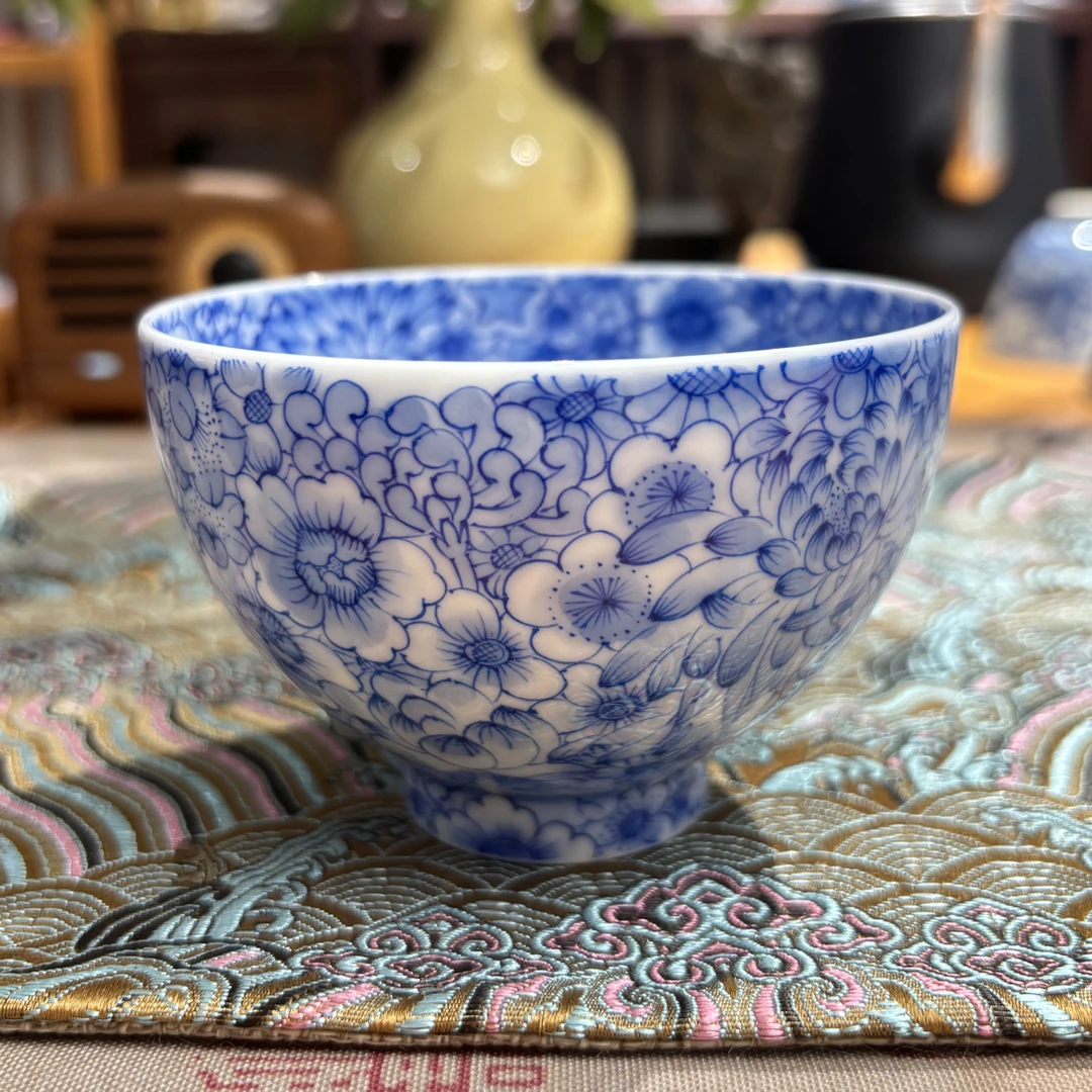 景德镇手工手绘玉泥手绘内外满工万花鸡心杯