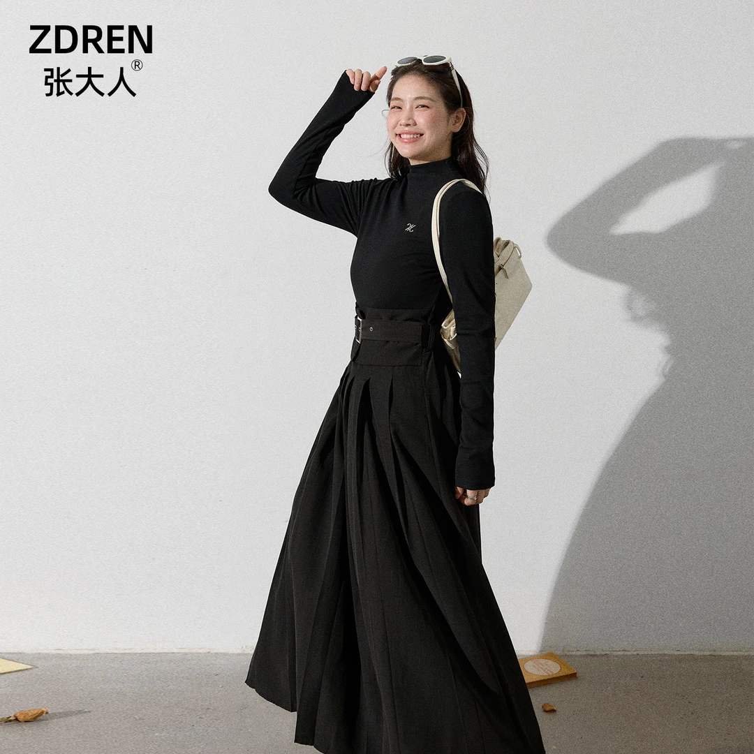 张大人【左岸藤蔓】大码女装微胖妹妹显瘦针织拼接环扣连衣裙