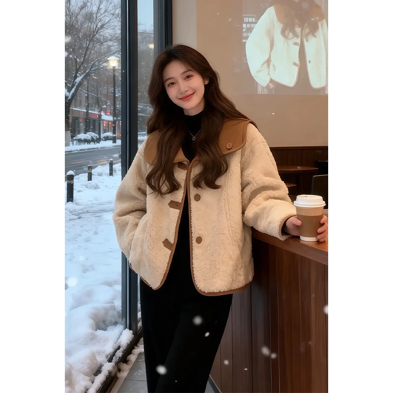 棕色两面穿毛毛外套女短款2025冬季新款复古小个子加厚皮毛一体