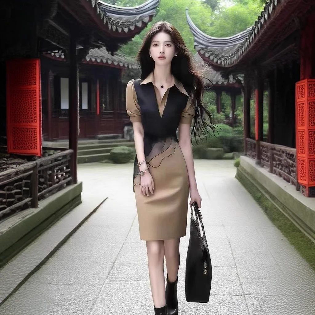 法式黑色Polo裙连衣裙女小个子夏季裙子收腰显瘦淑女短裙2025新款