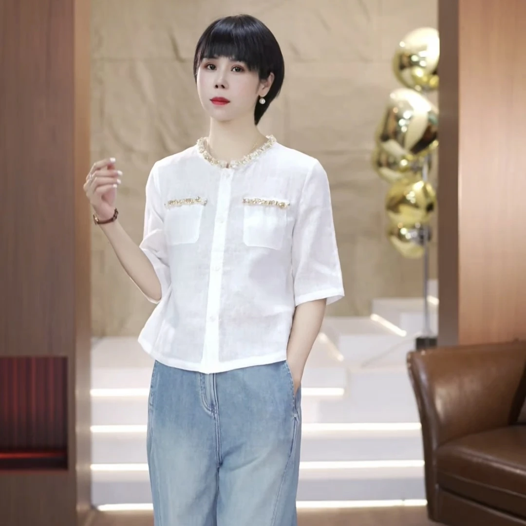 【渲渲推荐】HY-3389春夏季时尚小钻石花领口衬衣