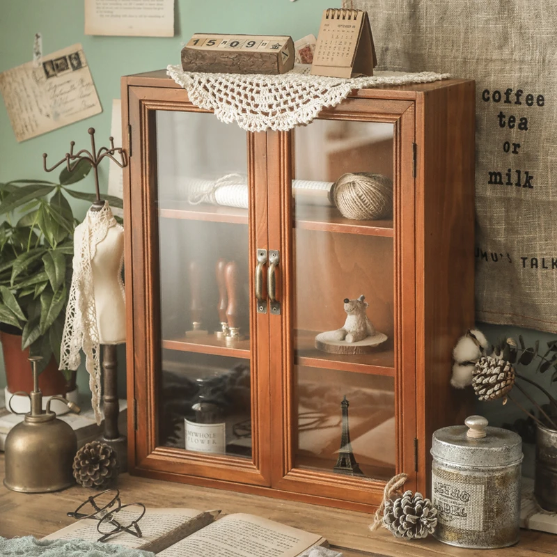 大双开门三层实木收纳柜展示柜餐边柜中式杯子防尘置物架