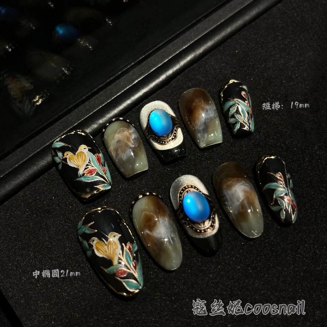 寇丝妮[喜上眉梢] 穿戴甲轻奢美甲纯手工彩绘成品甲片高级感2025