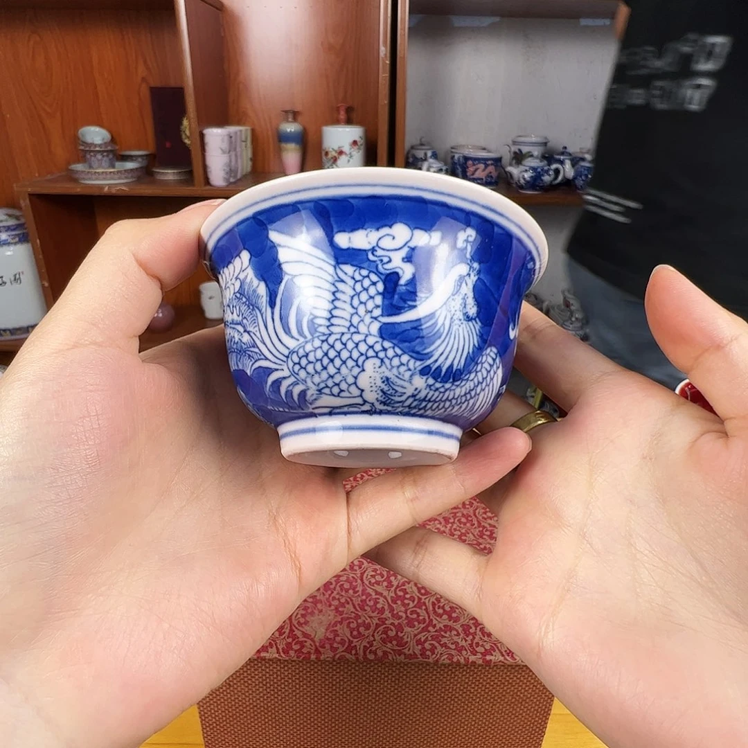 瓷片景德镇陶瓷红嘻嘻凤凰杯一只
