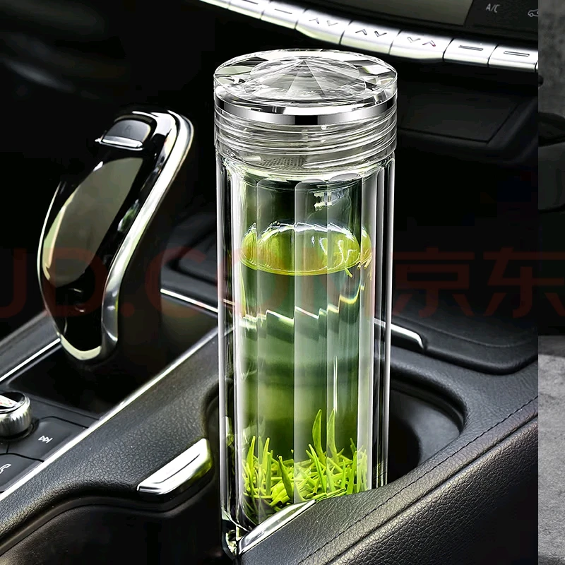 隔热净面玻璃杯带盖磁吸温显泡茶杯加厚透明耐热茶水杯喝水杯车载