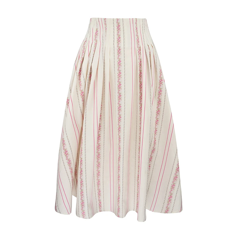 JUNGLE ME夏季优雅高腰粉色提花半身裙舒适设计气质伞摆裙百搭