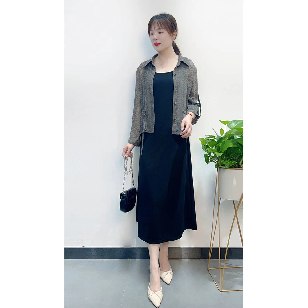 【YANGSHANG】慵懒风秋季气质时尚翻领吊带连衣裙套装B8A308