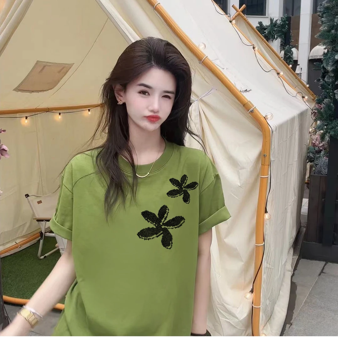 李西西【 香榭大道】纯棉宽松显瘦短袖T恤印花圆领时尚休闲百搭上衣