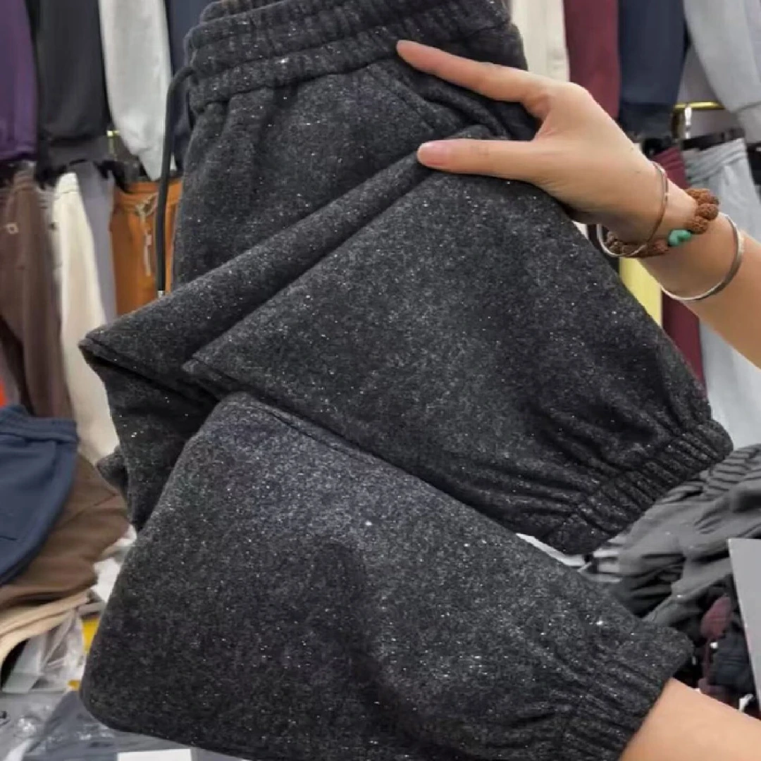 冬季新款星空裤加绒加厚九分休闲裤女高腰保暖松紧腰百搭显瘦束脚