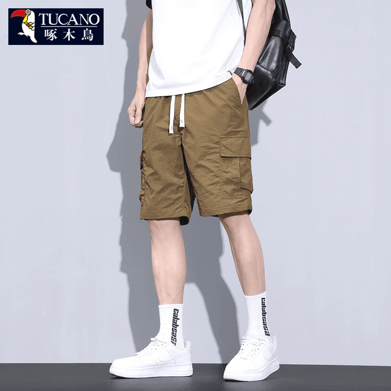 啄木鸟男士短裤夏季冰丝五分裤休闲工装中裤子男潮流宽松百搭马裤