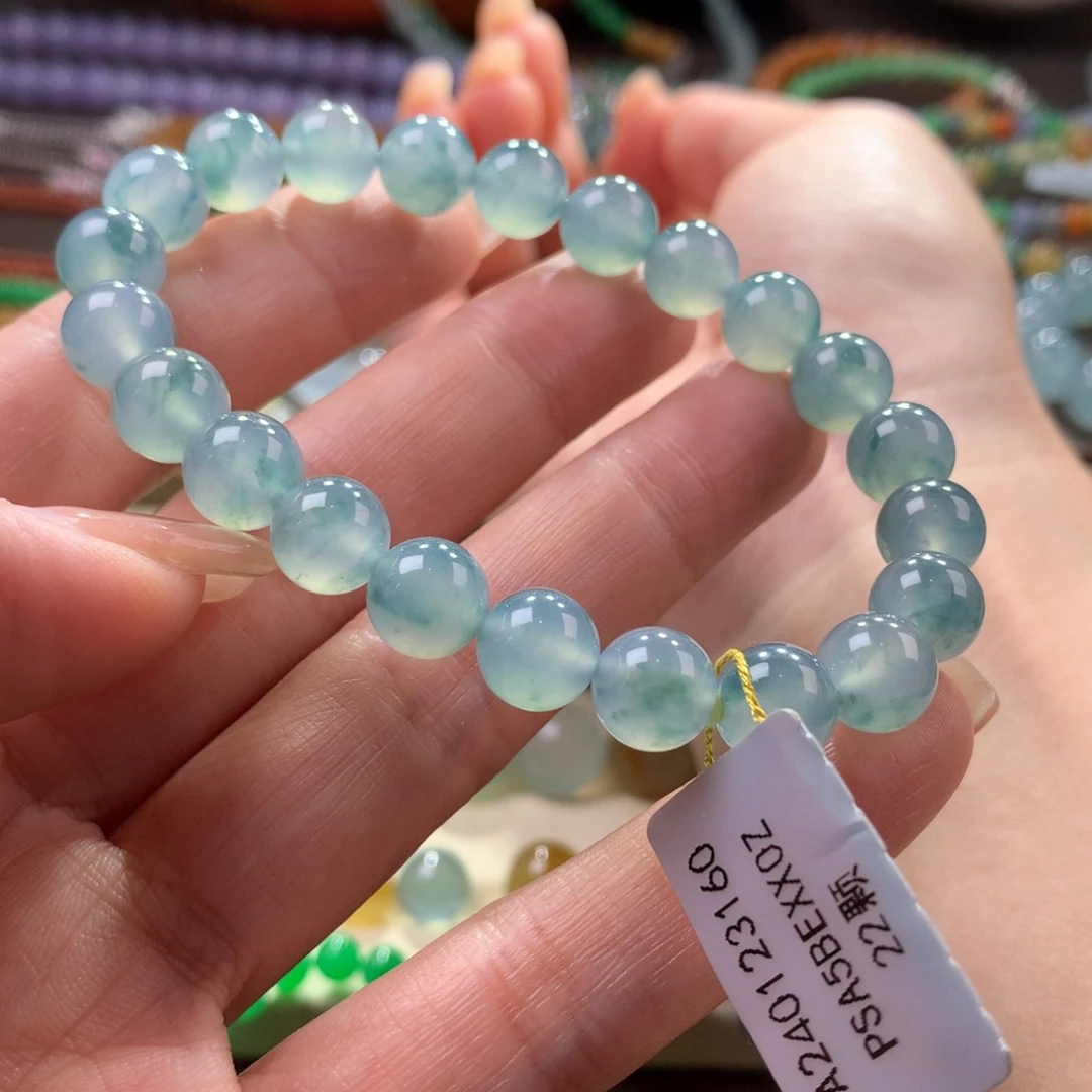手链翡翠未镶嵌冰蓝胶飘花卡8.2