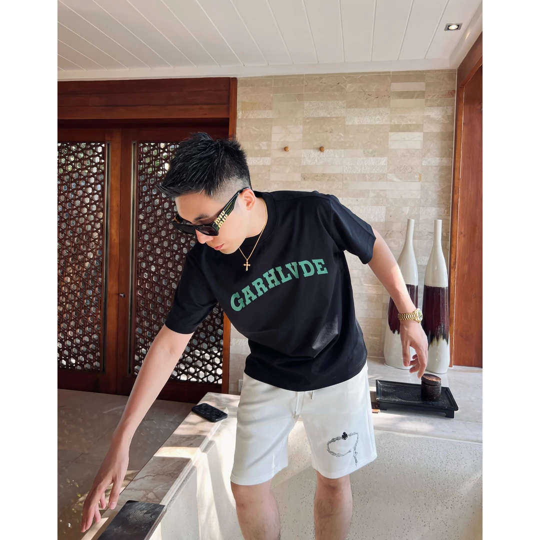 【绿色字母】液氨棉印花简约宽松短袖T恤男士百搭情侣款时尚