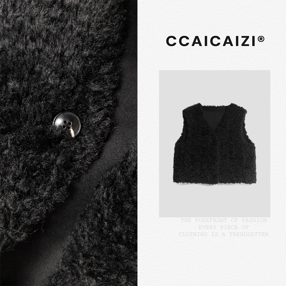 CCAICAI「尘界」秋冬新款韩系V领羊羔短款马甲 L954