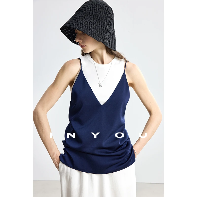 重磅醋酸缎面凉感叠穿V领吊带上衣背心