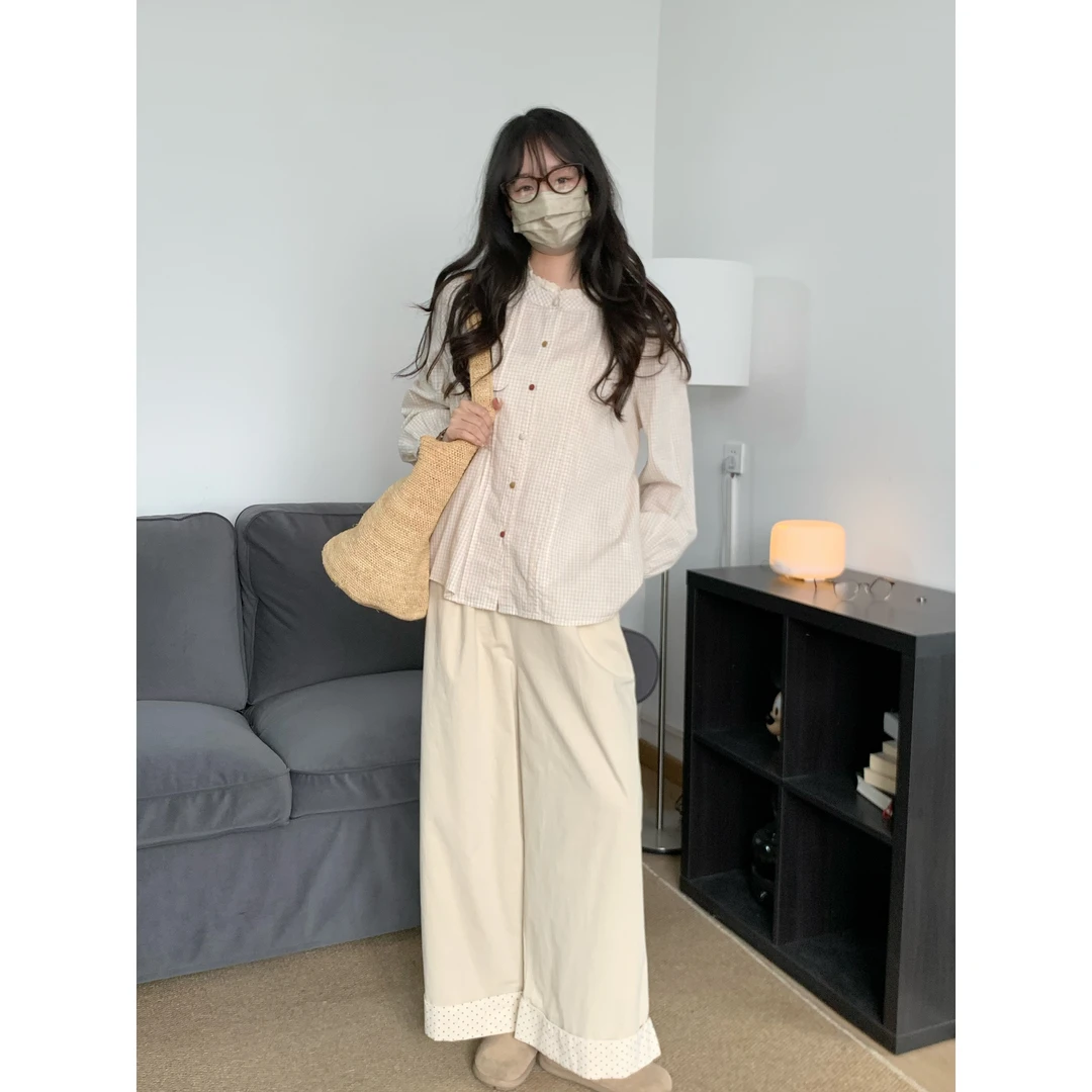 【星语】甜美风蕾丝花边立领百搭格纹衬衫 25年春季新款