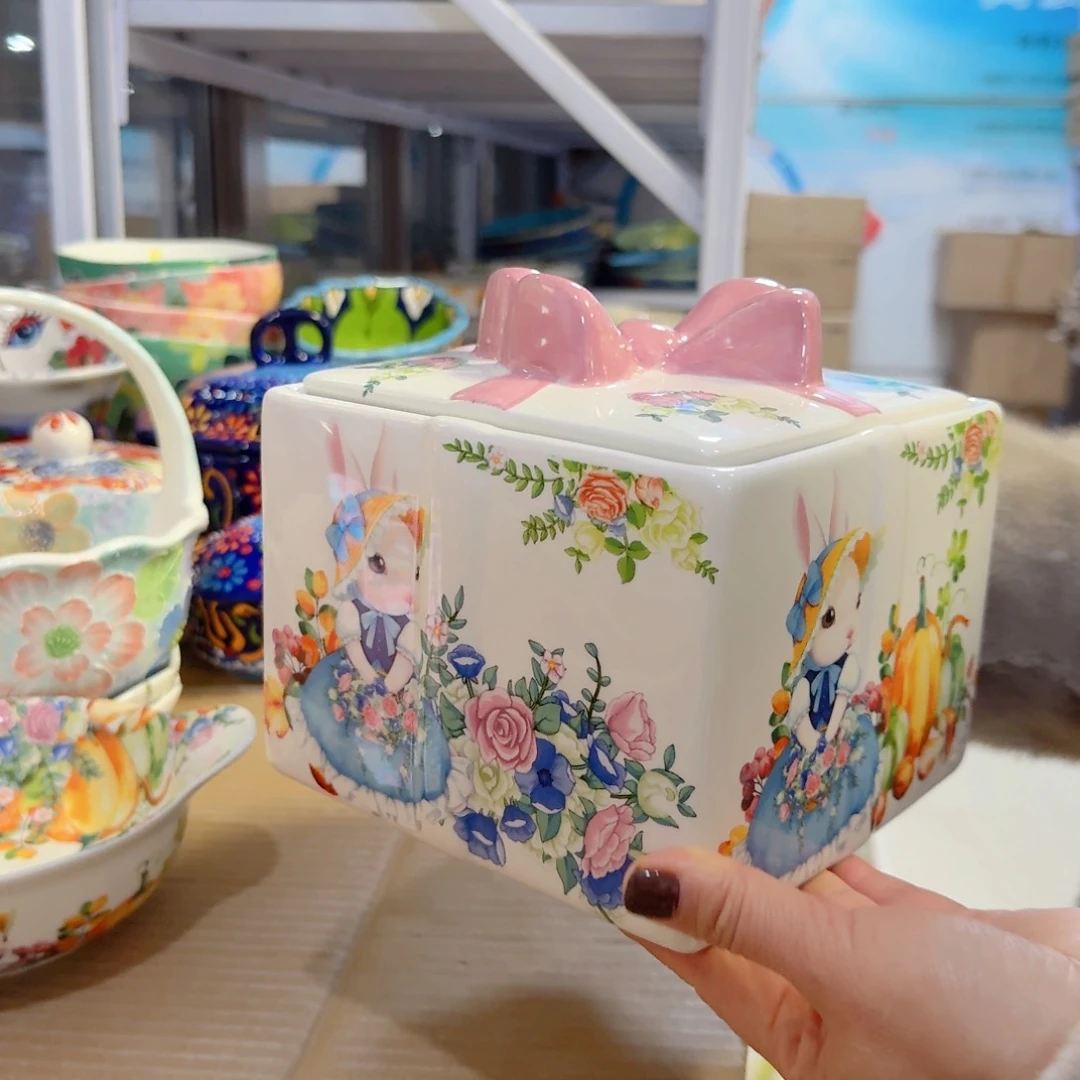 瓷南瓜兔方形礼物盒一只