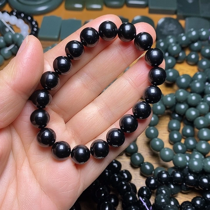 和田玉（青玉）未镶嵌手链和田玉青海小灶火无敌黑卡10圆