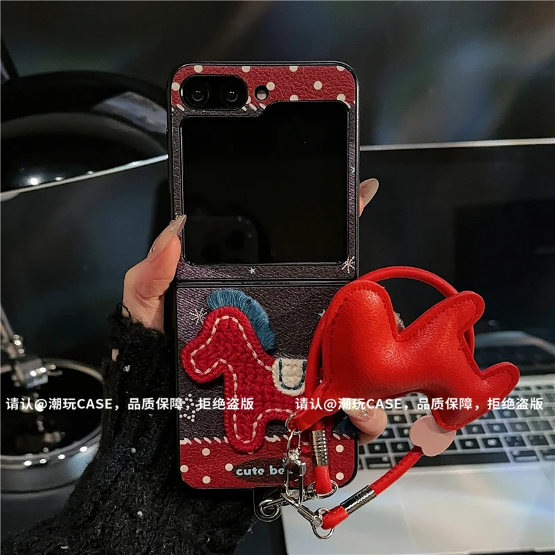 （三星zflip6系列）金属折叠皮纹适用三星zflip6/zflip5手机壳防摔