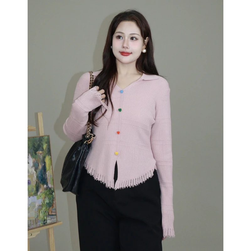 【暗恋】蛋妹大码女装微胖早春多巴胺显瘦遮肉针织衫上衣DM25319