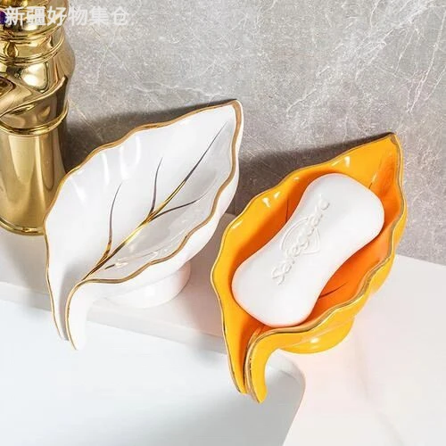 新疆西藏包邮西藏【】陶瓷叶形方形肥皂盒双层沥水打孔香皂盒