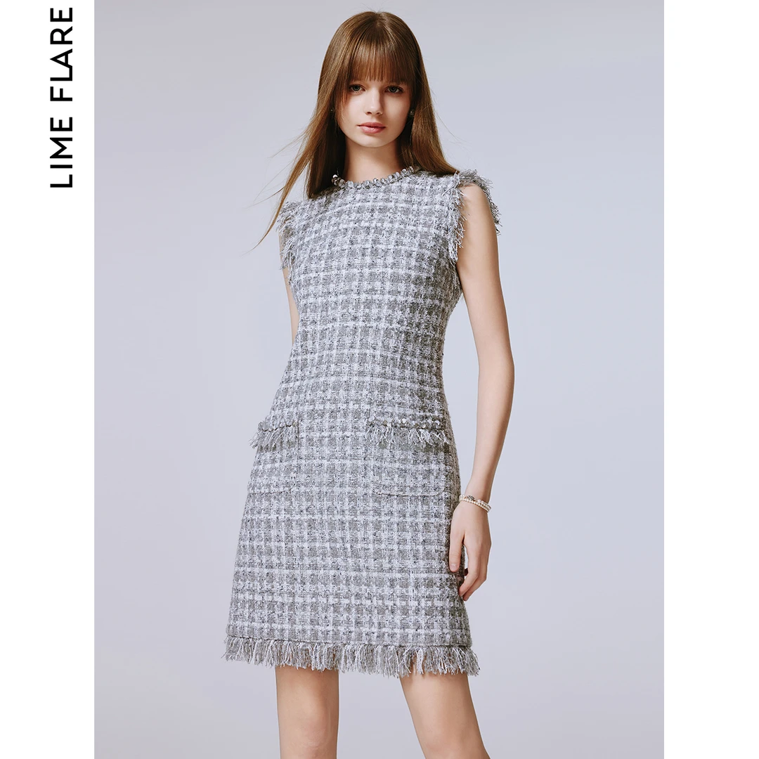 莱茵小香风法式无袖流苏连衣裙气质千金风裙子LMFA18WOP276