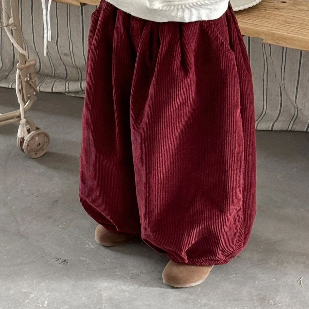 2024冬季新品韩国童装韩版加厚加绒休闲灯芯绒萝卜裤