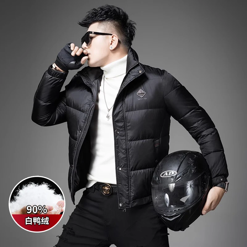 男士高端时尚90白鸭绒羽绒服2025冬季新款潮牌立领轻奢防寒外套