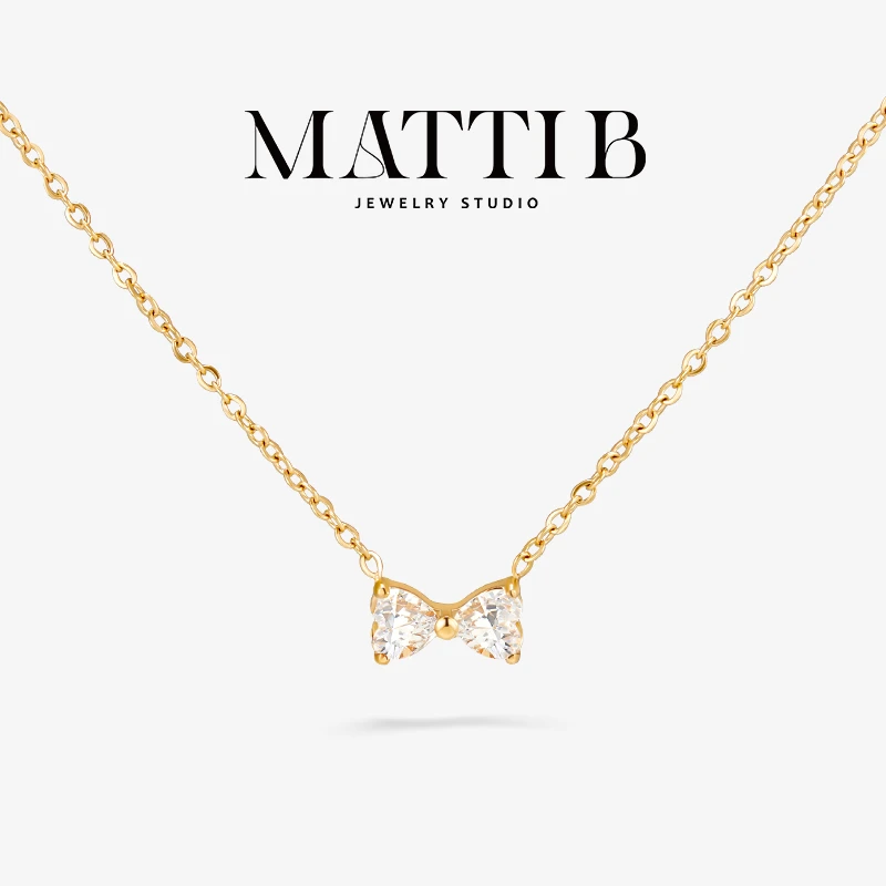 钛钢项链 小众设计感蝴蝶结爱心锆石吊坠气质百搭爆款锁骨链2076