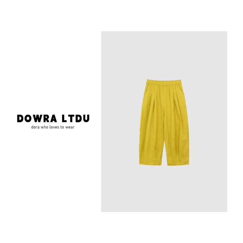 朵拉【半岛美术馆】2025年夏季新款松紧纯色棉麻休闲裤女682-78012