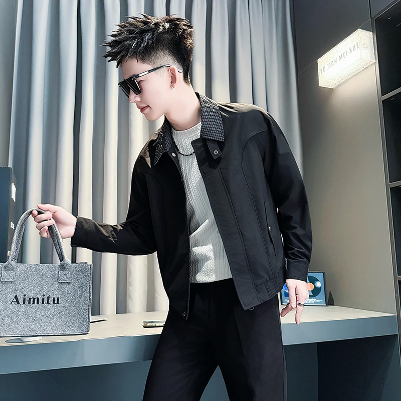 美式解构翻领夹克外套男款秋季新款潮牌高级感男装痞帅休闲格褂子