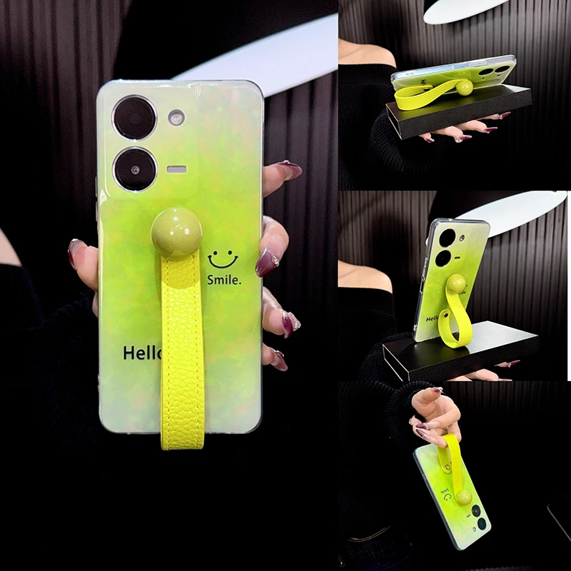 适用vivoy78手机壳新款y78+套vivo贝壳纹y77渐变色ins笑脸diy女款