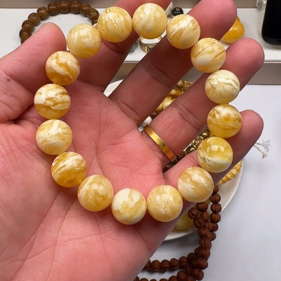 琥珀未镶嵌手链圆珠虎皮