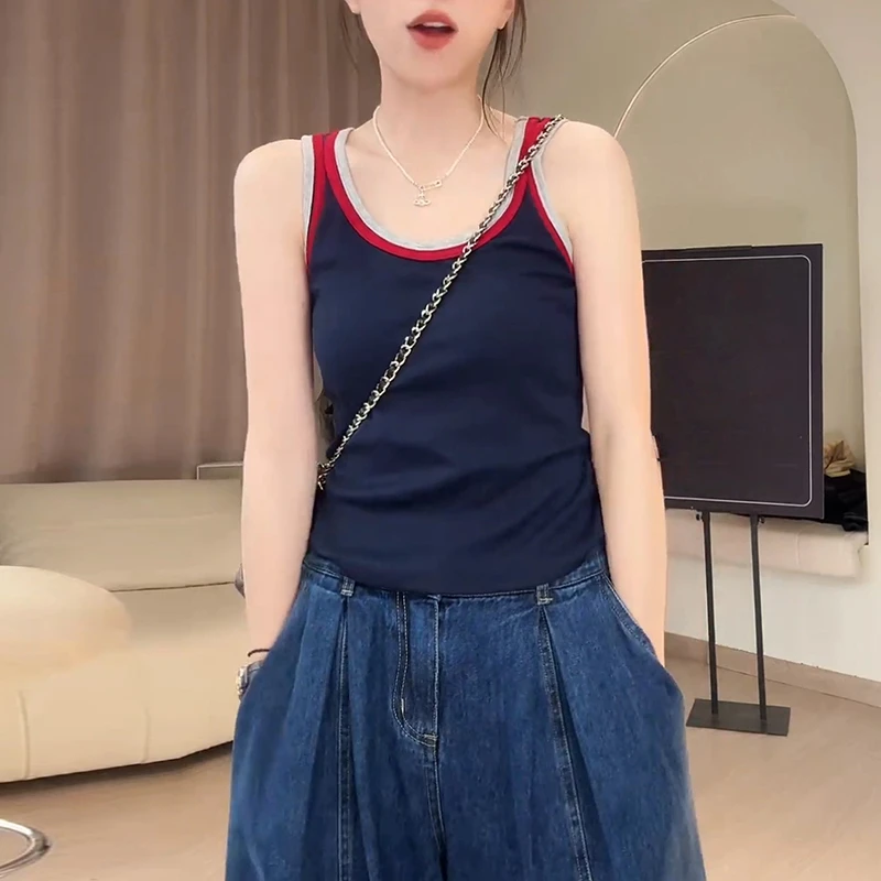 韩系休闲吊带+高腰牛仔阔腿裤两件套女2025年爆款显瘦两件套上衣