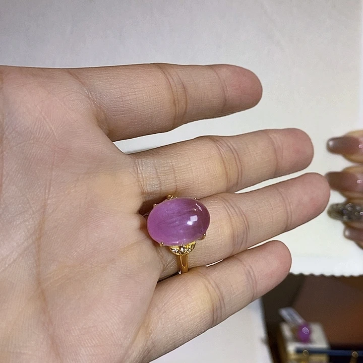 锂辉石银S925镶嵌紫锂辉高冰收藏级戒指