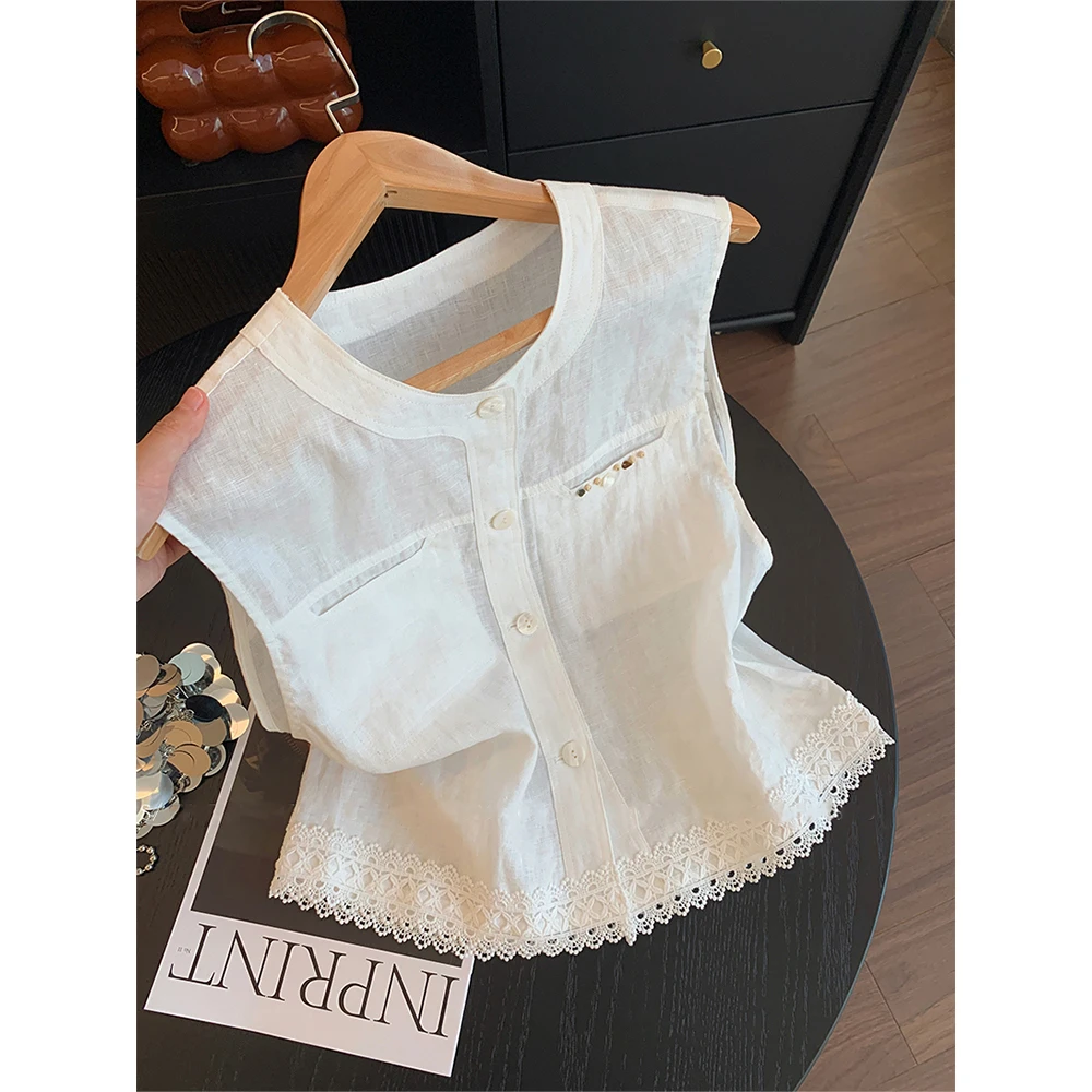 法式气质百搭白色背心女2025夏季新款气质简约宽松无袖马甲短上衣