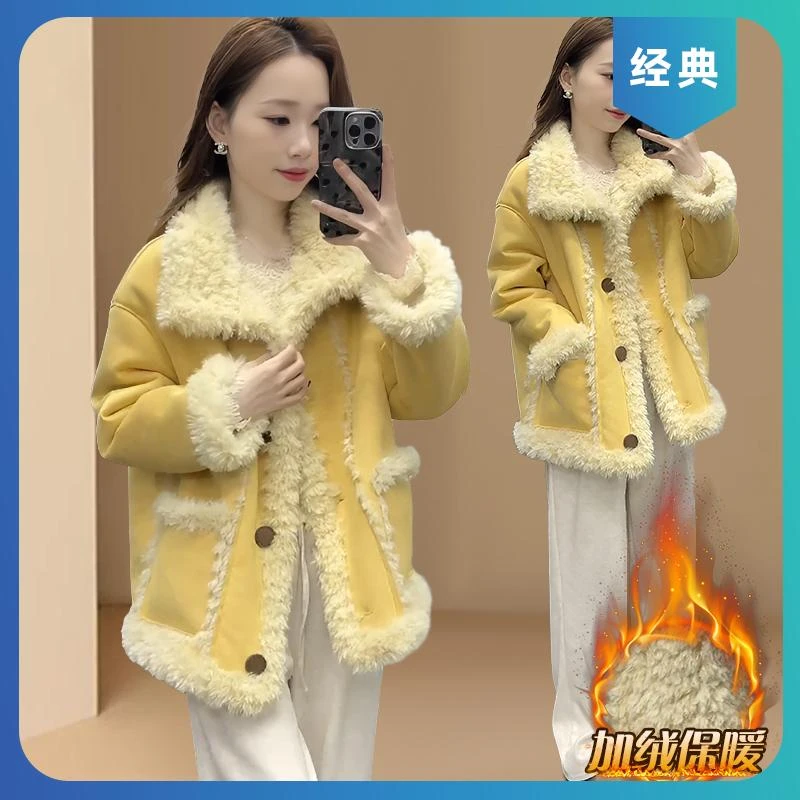 皮毛一体毛毛加厚保暖外套女秋冬新款双面穿气质休闲百搭宽松上衣