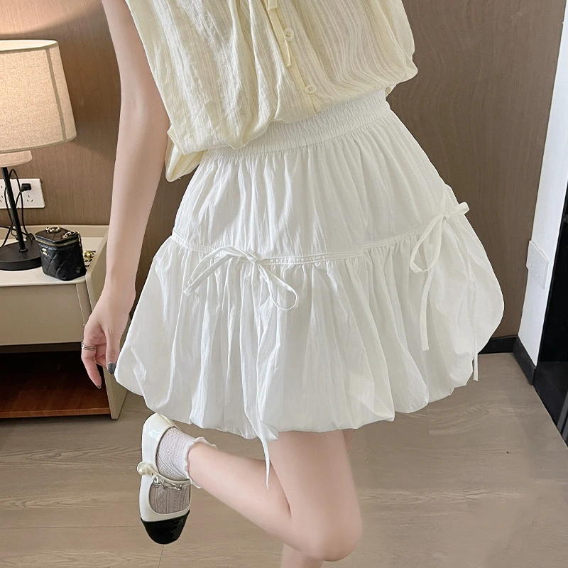 甜美蝴蝶结蓬蓬半身裙夏季高腰显瘦花苞裙百搭A字包臀防走光短裙