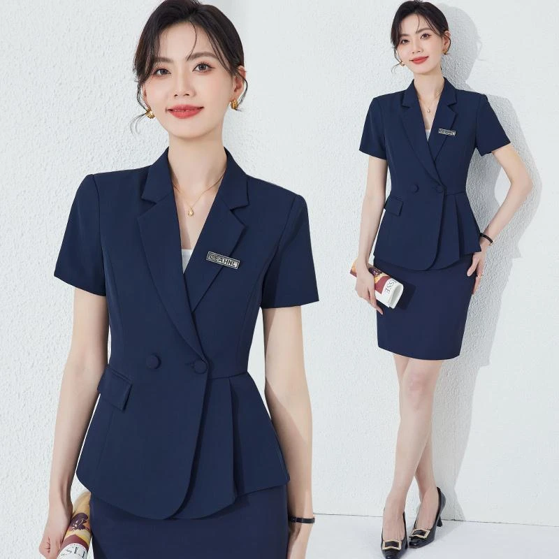 高级感西服女套装短袖西装女套裙金店前台正装职业装套装女工作服
