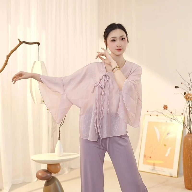 新中式中国舞民族古典舞蹈服女宽松丝绵提花国风盘扣身韵练功上衣