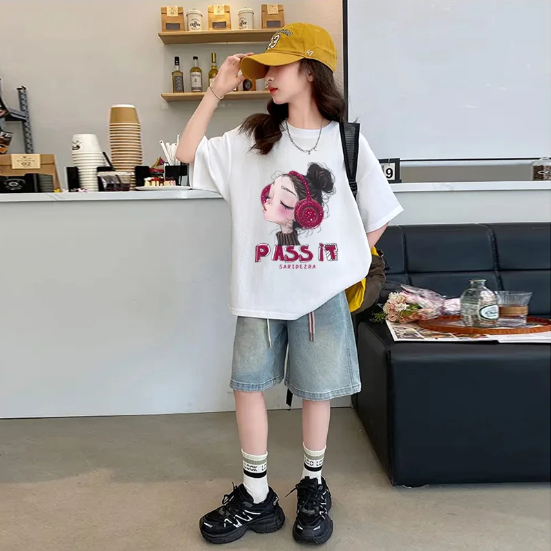 女童洋气时尚短袖t2025新款夏季卡通儿童t恤潮休闲百搭中大童上衣