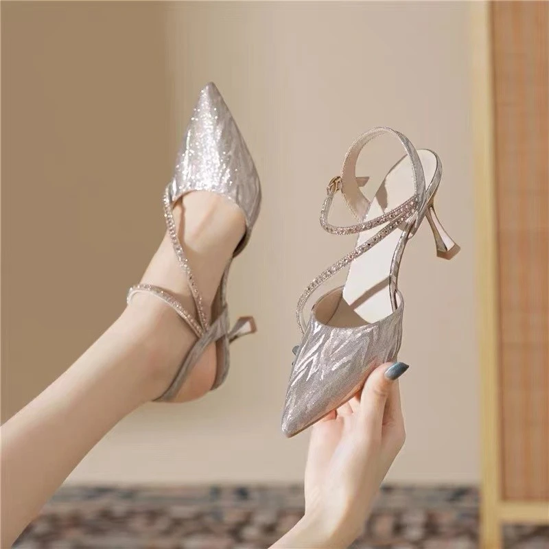 包头凉鞋女款夏季2025春夏不累脚细跟绝美高跟鞋凉鞋气质名媛婚鞋