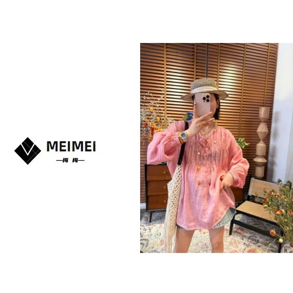 XMM【褶皱百分百苎麻防晒衣】时尚百搭潮流显瘦洋气宽松休闲GZJ7120