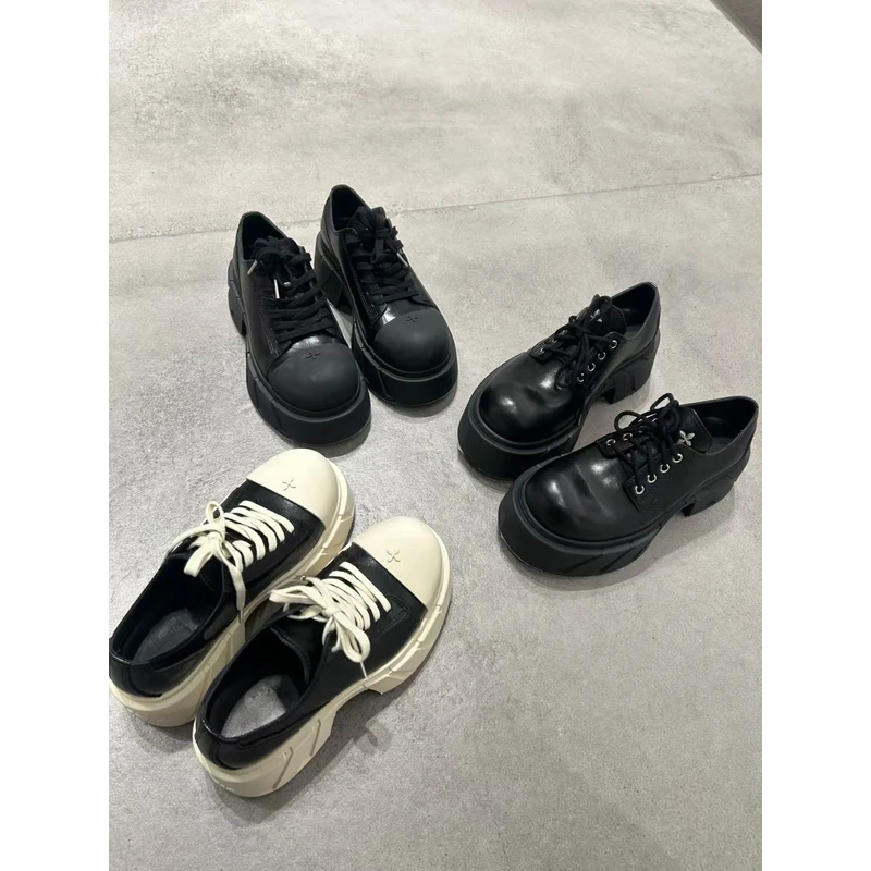 【国潮十字花幻影高跟球鞋】皮质球鞋德比鞋女25新款松糕鞋厚底增高