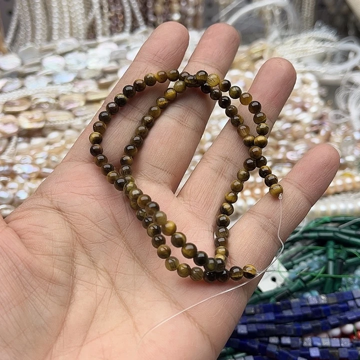 淡水珍珠未镶嵌珠宝半成品yt4mm左右虎眼石
